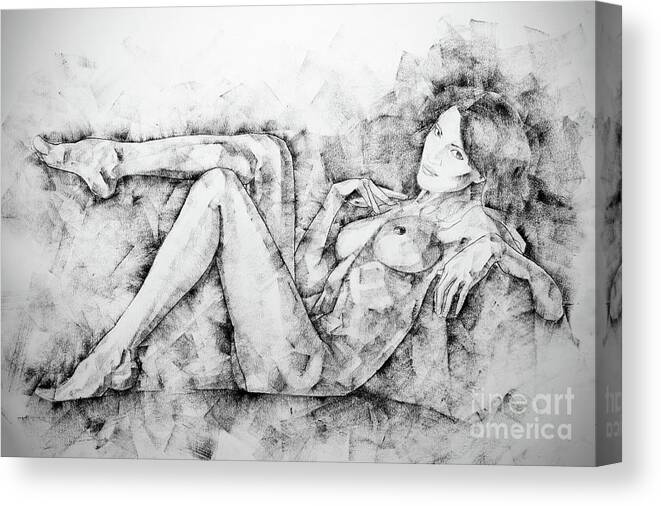 Art Canvas Print featuring the drawing SketchBook Page 46 Drawing Woman Classical Sitting Pose by Dimitar Hristov