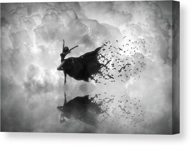 Dancer Canvas Print featuring the digital art Sky Dancer - black and white by Lilia D