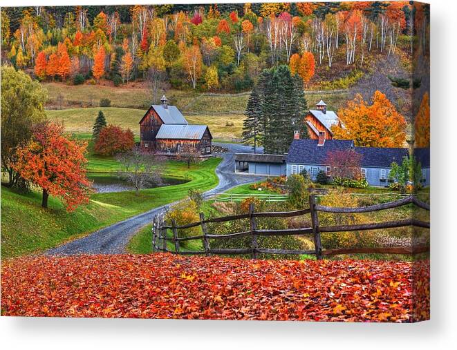 Woodstock Canvas Print featuring the photograph Sleepy Hollows Farm Woodstock Vermont VT Autumn Bright Colors by Toby McGuire