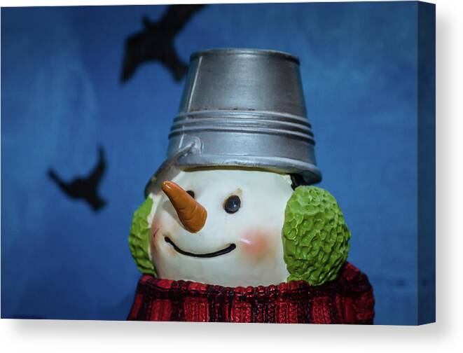 Bucket Canvas Print featuring the photograph Smiling Snowman by Jim Shackett