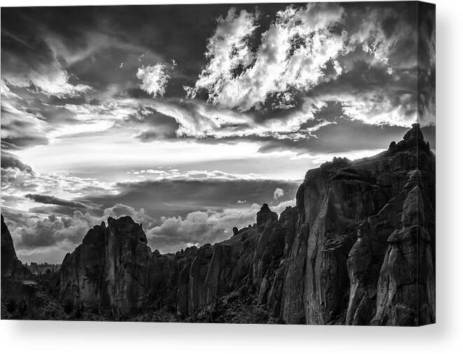 Black And White Canvas Print featuring the photograph Smith Rock Skies by Steven Clark