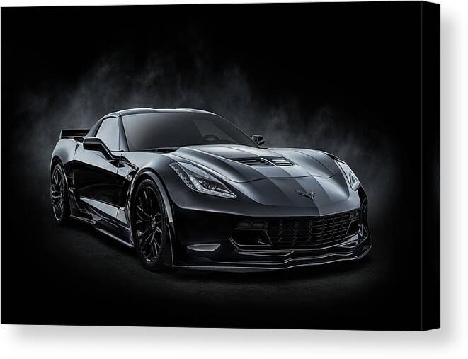 Corvette Canvas Print featuring the digital art Black Z06 Corvette by Douglas Pittman