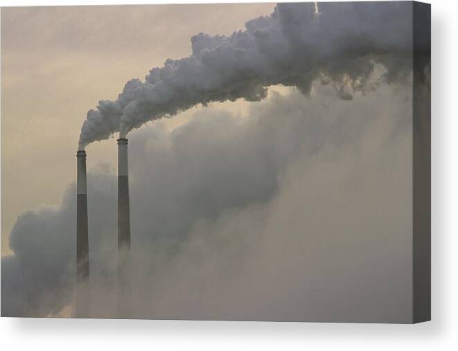 00201728 Canvas Print featuring the photograph Smoke Stacks Upper Ohio River by Gerry Ellis