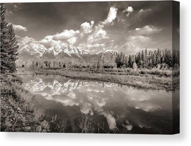 Adventure Canvas Print featuring the photograph Snake River Reflection Grand Teton Monochromatic by Scott McGuire