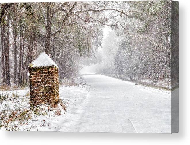 Chisolm Canvas Print featuring the photograph Snow Covered Brick Pillar by Scott Hansen