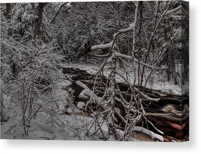 Prairie River Canvas Print featuring the photograph Snow Covered Prairie River by Dale Kauzlaric