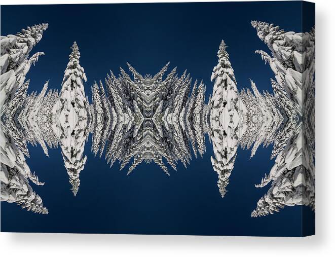 Frost Canvas Print featuring the digital art Snow Covered Trees Kaleidoscope by Pelo Blanco Photo