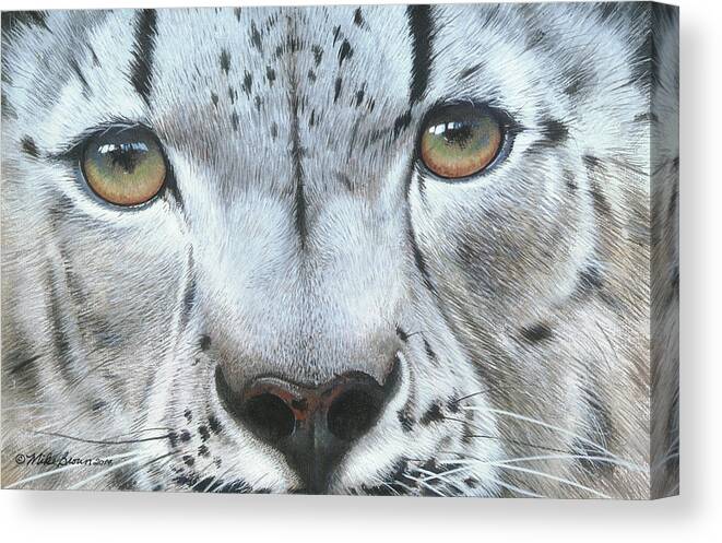Snow Leopard Canvas Print featuring the painting Snow Leopard by Mike Brown