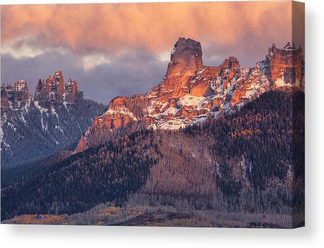 Chimney Rock Canvas Print featuring the photograph Snow On Chimney Rock by Denise Bush