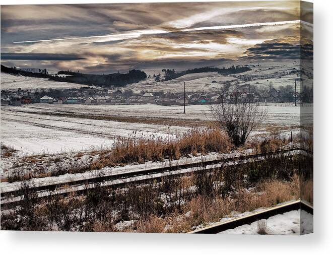 Snow Canvas Print featuring the photograph Snowscape in Romania by Adam Rainoff
