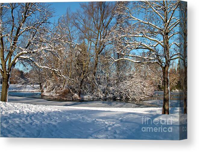 Landscape Canvas Print featuring the photograph Snowy Island by Stephen Melia