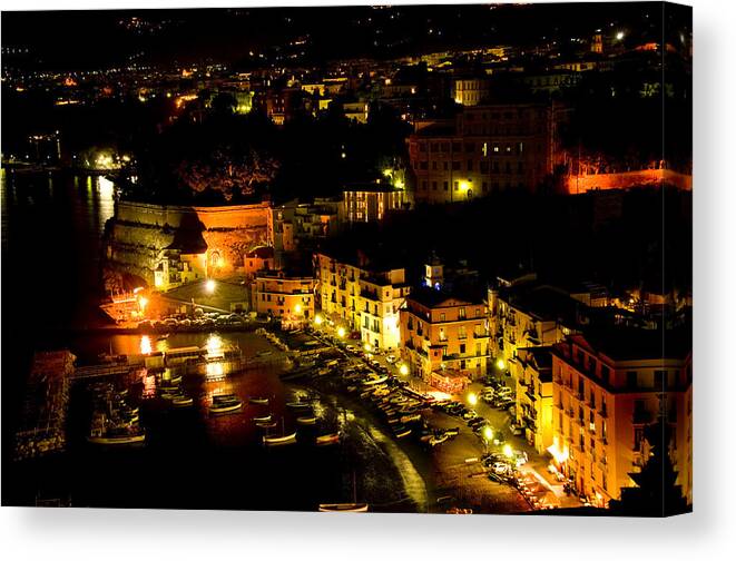 Sorrento Canvas Print featuring the photograph Sorrento Harbor At Night by Xavier Cardell