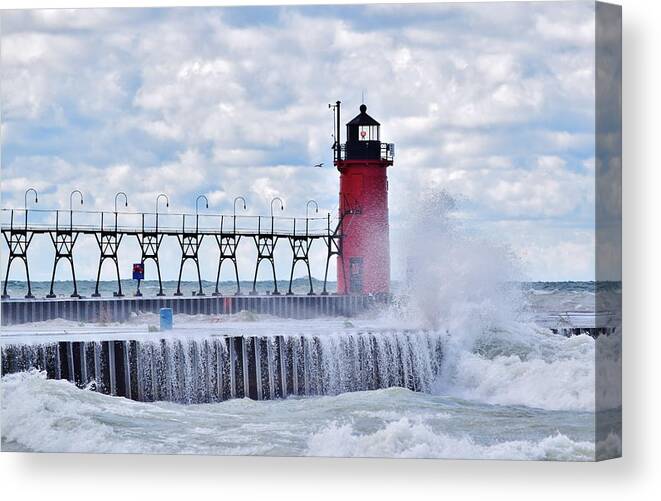 Michigan Canvas Print featuring the photograph South Haven Lighthouse by Nicole Lloyd