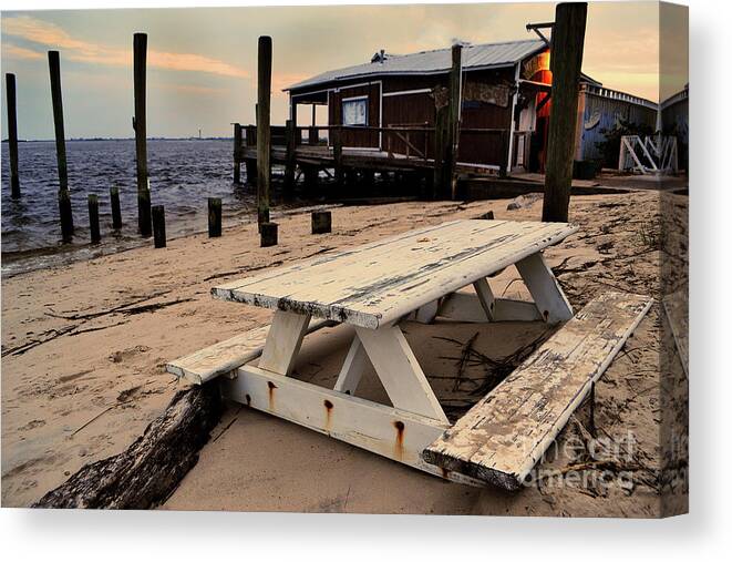 Southport Canvas Print featuring the photograph Southport Picnic Table by Amy Lucid