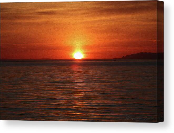 Sunset Canvas Print featuring the digital art Spanish Banks Sunset - Digital Oil by Birdly Canada