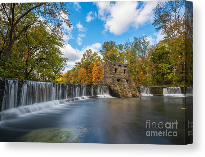 Speedwell Dam Canvas Print featuring the photograph Speedwell Dam Fall Foliage by Michael Ver Sprill