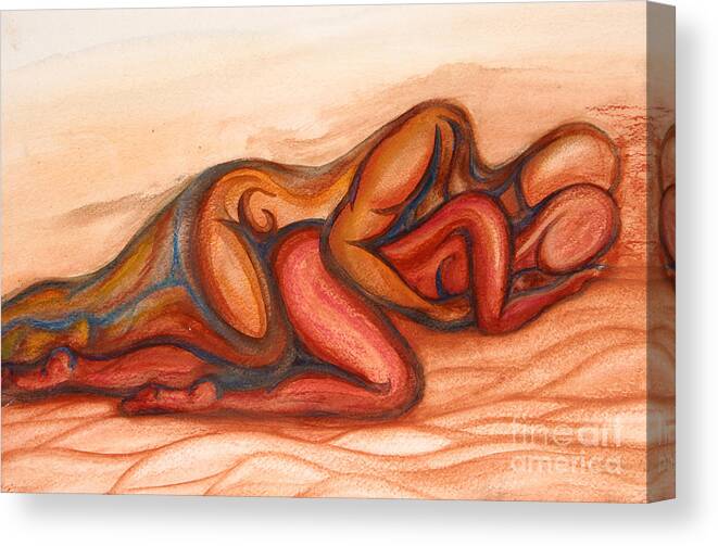 Couple Canvas Print featuring the mixed media Spooning by Aurora Jenson