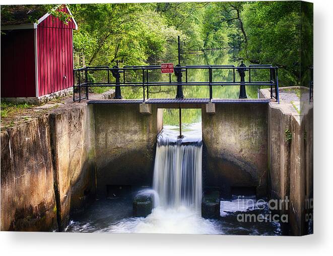 10 Mile Lock Canvas Print featuring the photograph Spring Canal Lock Scene by George Oze