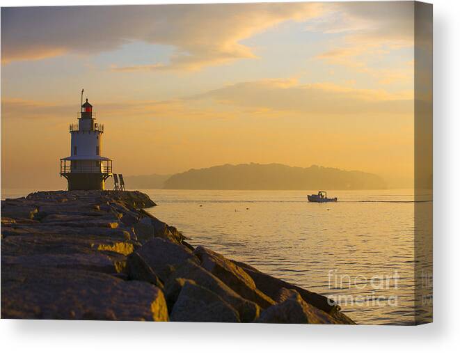 Lighthouse Canvas Print featuring the photograph Spring Point Lighthouse at Dawn. by Diane Diederich