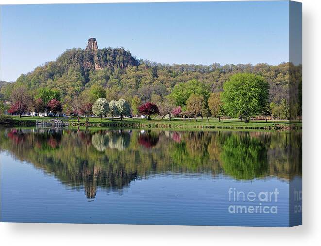 Winona Mn Canvas Print featuring the photograph Spring Sugarloaf with Reflections by Kari Yearous