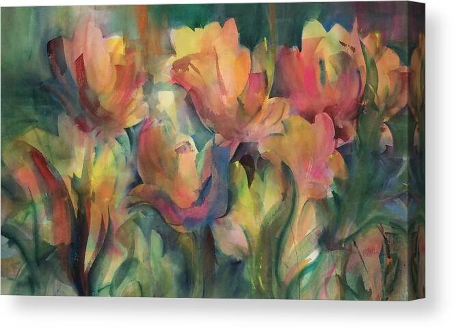 Tulips Canvas Print featuring the painting Spring Tulips by Karen Ann Patton