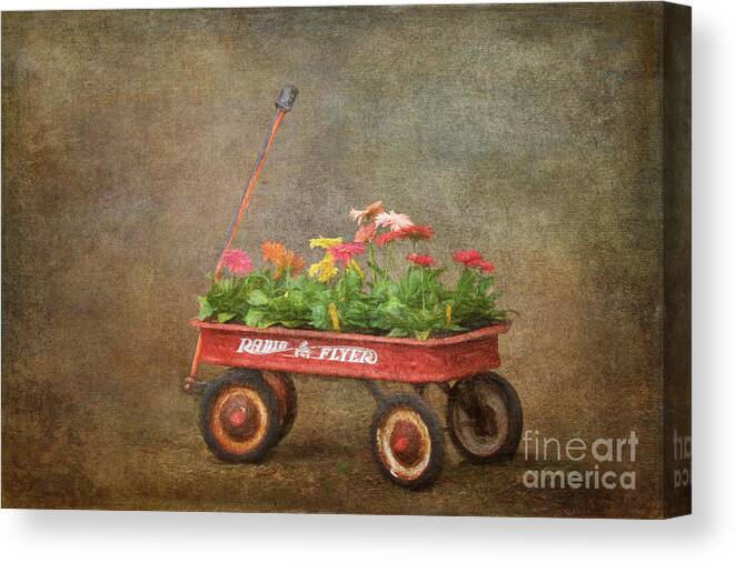 Wagon Canvas Print featuring the digital art Spring Red Wagon 1 by Jayne Carney