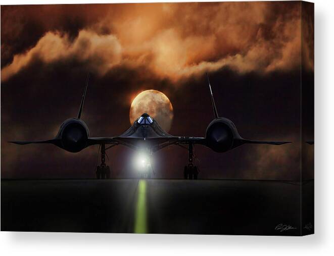 Aviation Canvas Print featuring the digital art SR-71 Supermoon by Peter Chilelli