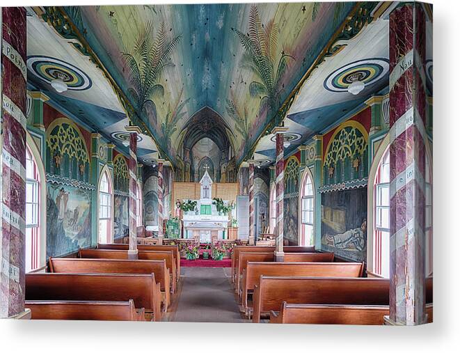 St. Benedict Church Canvas Print featuring the photograph St. Benedict Painted Church Interior 2 by Susan Rissi Tregoning