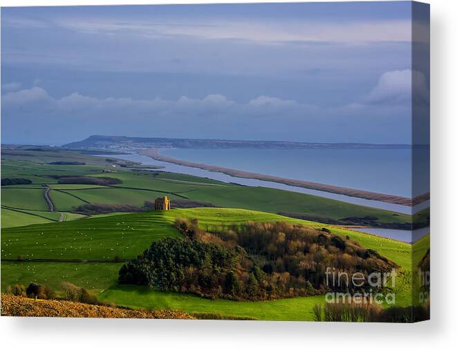 St Catherines Chapel Canvas Print featuring the photograph St Catherines Chapel and Chesil Beach by Chris Thaxter