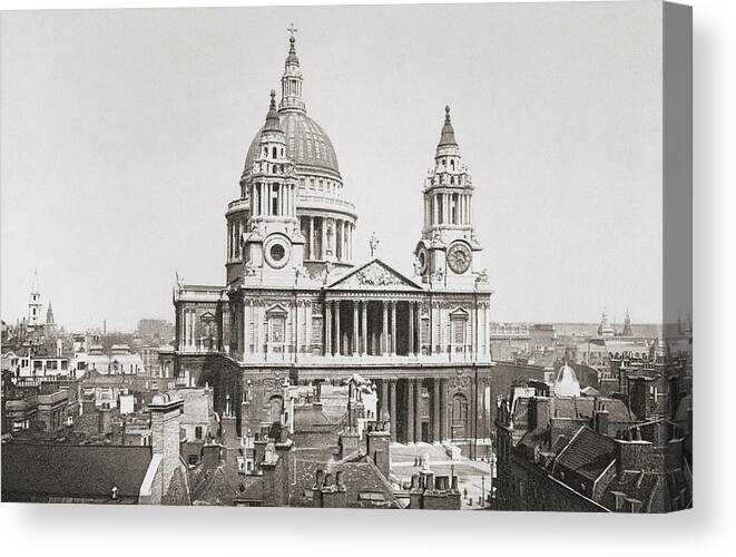 St. Canvas Print featuring the drawing St. Paul S Cathedral, London, England by Vintage Design Pics