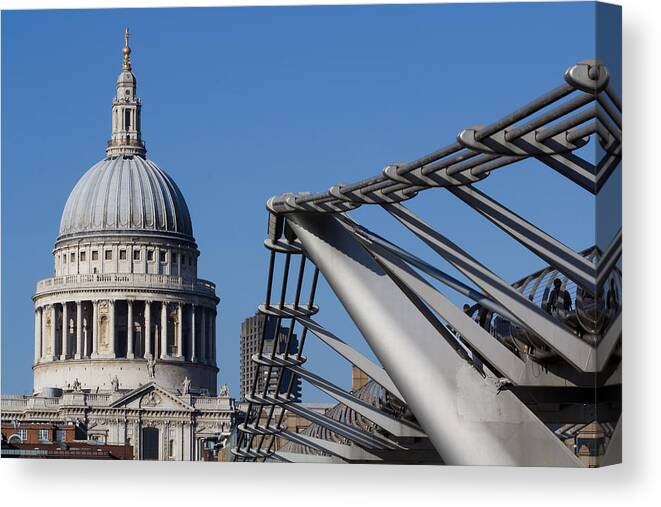 Millenium Canvas Print featuring the photograph St Pauls Cathedral and the Millenium Bridge by David Pyatt
