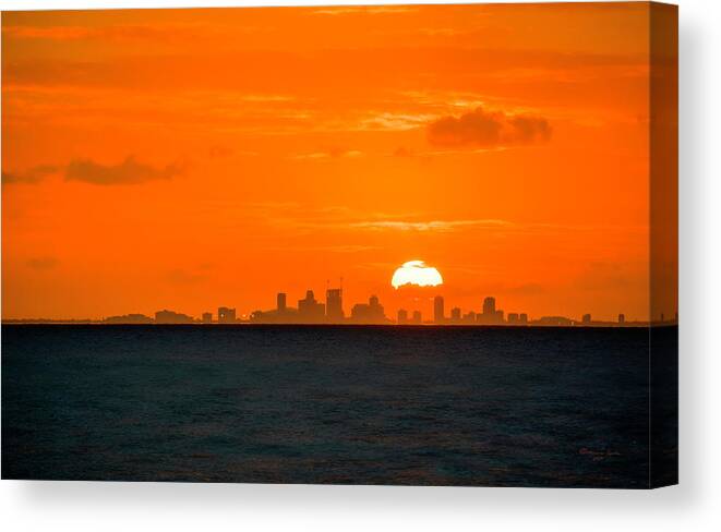 Sunset Canvas Print featuring the photograph St. Pete Fireball by Marvin Spates