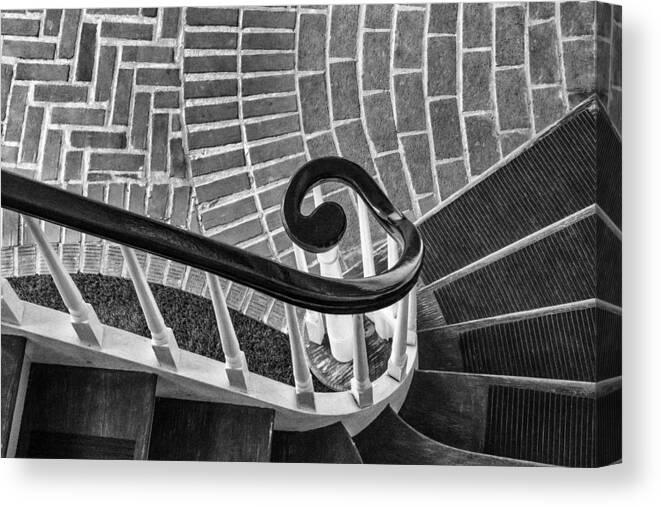 Staircase Canvas Print featuring the photograph Staircase to the Plaza Black and White by Gary Slawsky