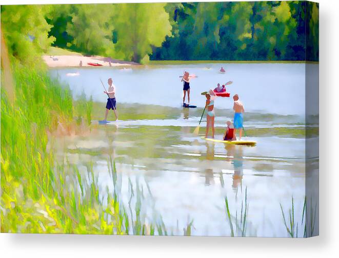 Standup Paddleboarding Canvas Print featuring the painting Standup Paddleboarding 2 by Jeelan Clark