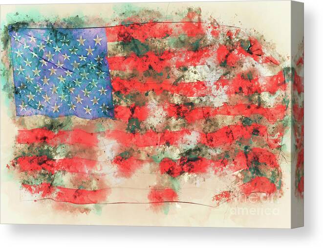 Us Canvas Print featuring the painting Stars and stripes, US flag watercolor by Delphimages Flag Creations