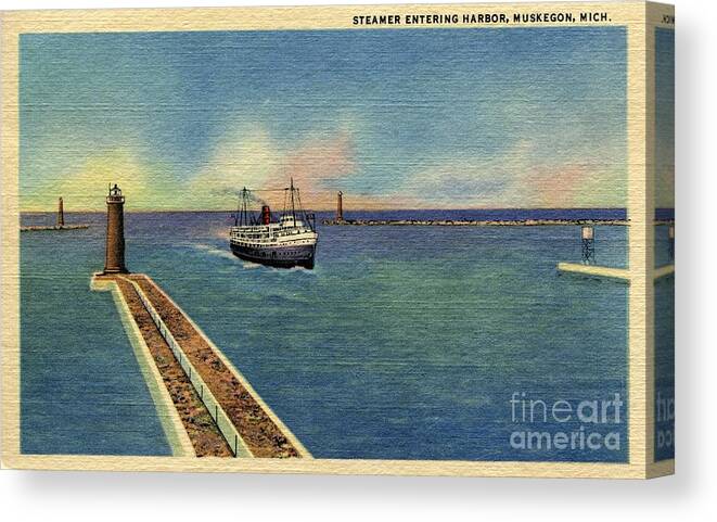 Aap Canvas Print featuring the photograph steamer entering harbor Muskegon MI by Heidi De Leeuw