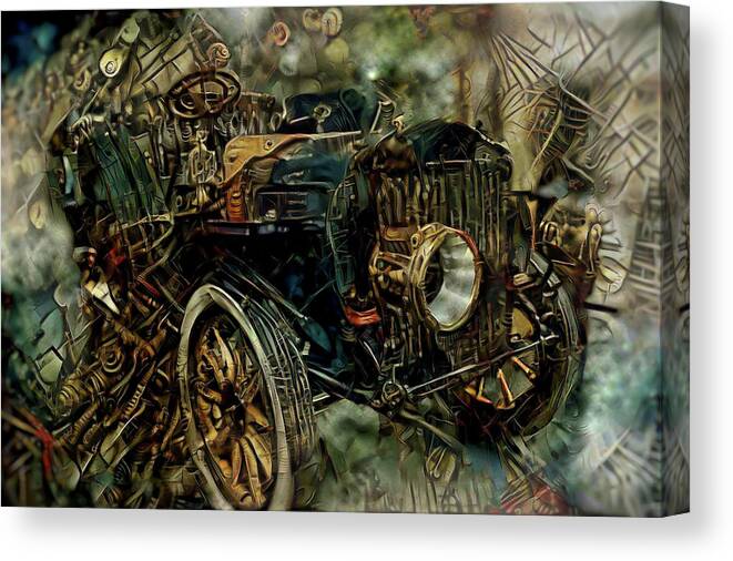 Steampunk Automobile Canvas Print featuring the mixed media Steampunk Automobile by Lilia D