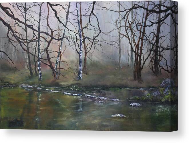 Fairoak Pools Canvas Print featuring the painting Stepping Stones on Cannock Chase by Jean Walker