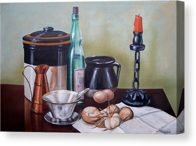 Still Life Canvas Print featuring the painting Still life With Onions and Eggs by Frank Wilson