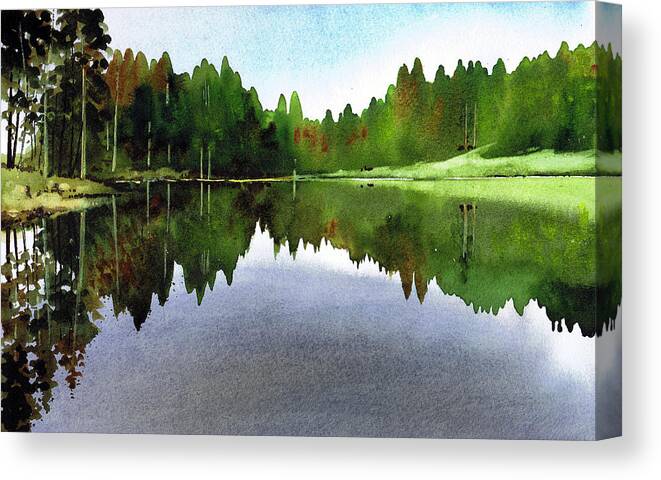 Watercolour Lanndscape Canvas Print featuring the painting Still Water Tarn Hows by Paul Dene Marlor