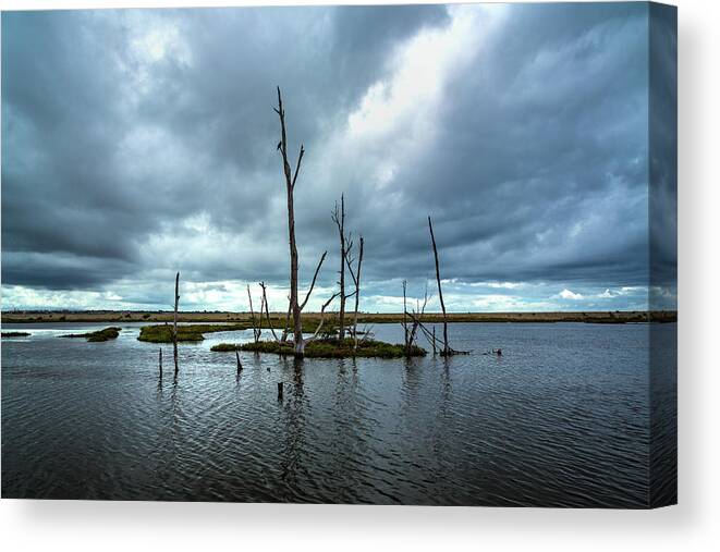 Storm Clouds Canvas Print featuring the photograph Storm Clouds over the Water by Rick Strobaugh