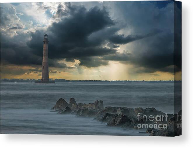 Morris Island Lighthouse Canvas Print featuring the photograph Stormy Morris Island by Dale Powell