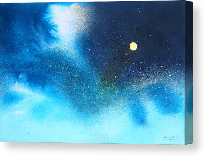 Blue Space Landscape Canvas Print featuring the painting Stratos Moon by Diane Ellingham