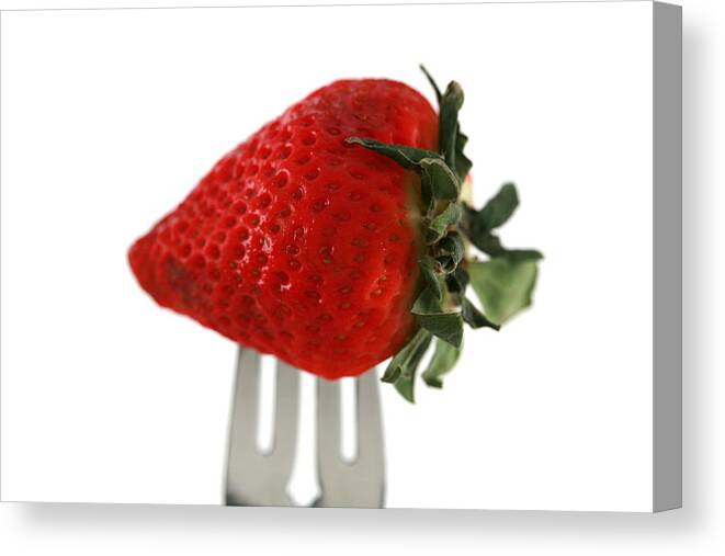 Berry Canvas Print featuring the photograph Strawberry On A Fork by Mike Ledray