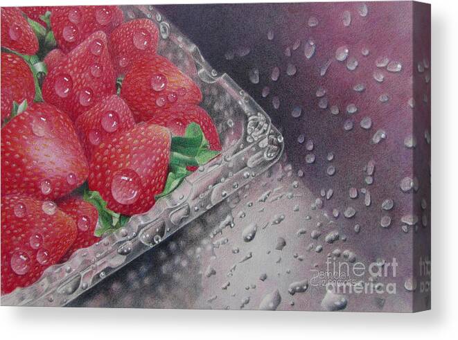 Strawberries Canvas Print featuring the drawing Strawberry Splash by Pamela Clements