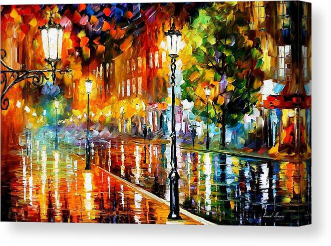 Street Of Illusions - PALETTE KNIFE Oil Painting On Canvas By Leonid  Afremov Canvas Print