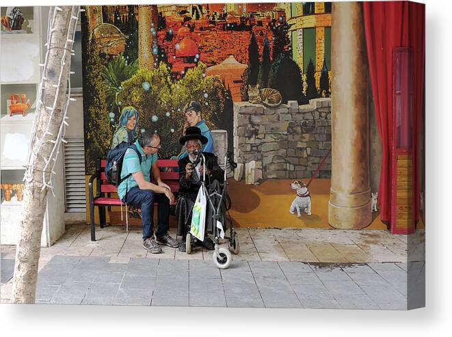 Street Photography Canvas Print featuring the photograph Street view in Jerusalem by Dubi Roman