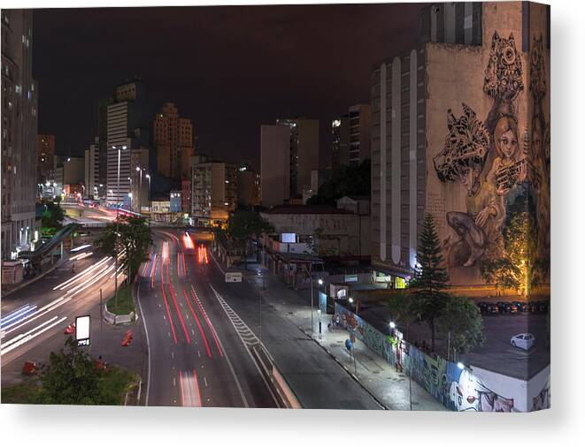 Urban Canvas Print featuring the photograph Streets of the city of Sao Paulo, Brazil by Sanchez PhotoArt