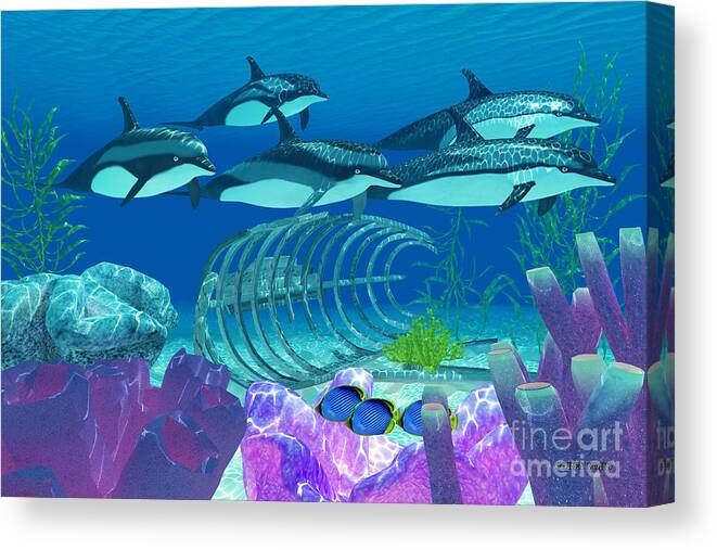 Striped Dolphin Canvas Print featuring the painting Striped Dolphin and Wreck by Corey Ford