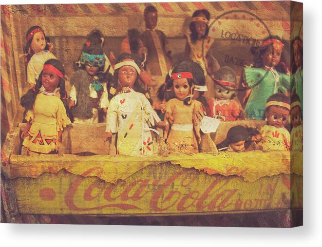 Vintage Dolls Canvas Print featuring the photograph Stuck in this Box with Nothing to Drink by Toni Hopper
